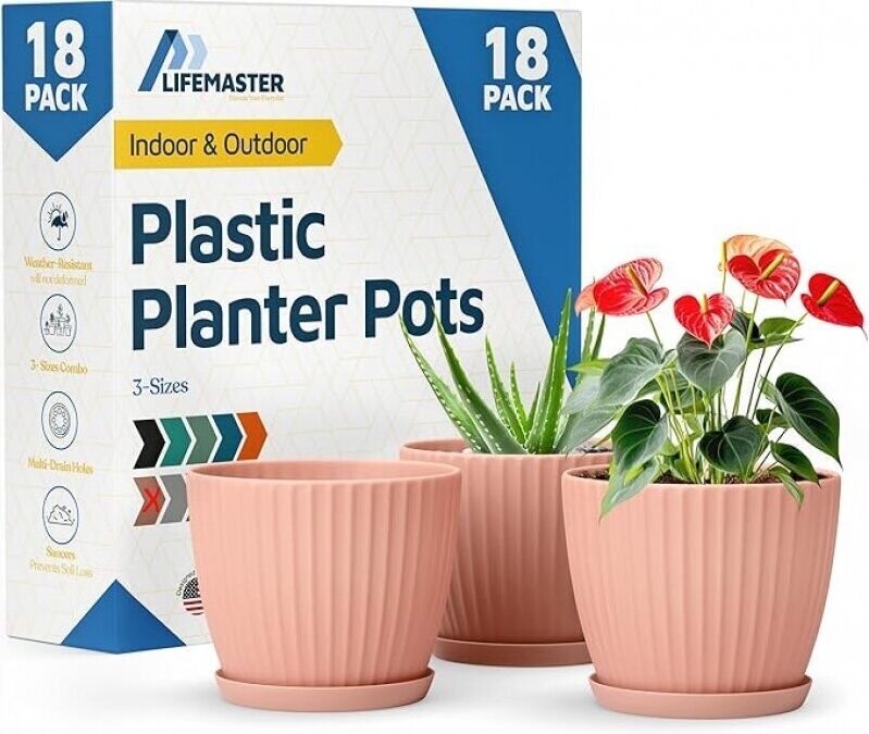 Affordable and Durable 6-Inch Plant Pots with Drainage & Saucers 18 Pack