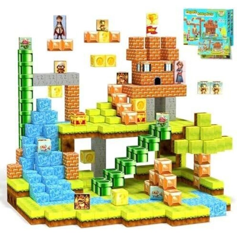 Super Mario Inspired Magnetic Building Blocks - 54 Pieces - STEM Educational Toy