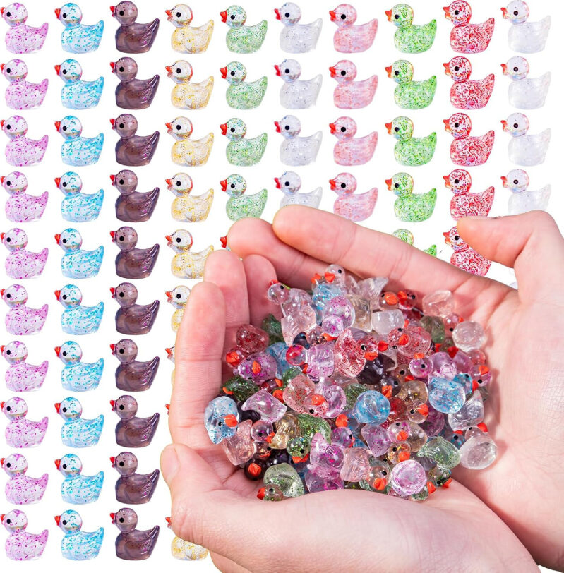 Colorful Glitter Resin Mini Ducks - 200 Pack, Multicolor