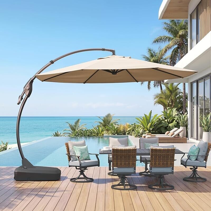 Elegant Outdoor Dining: 11ft Cantilever Umbrella with Base