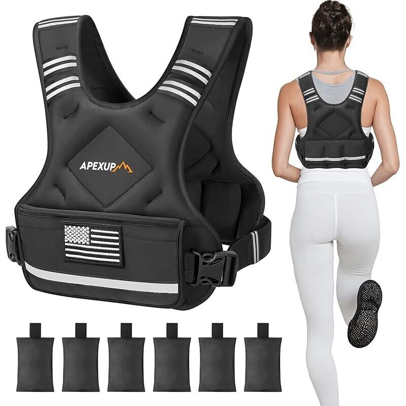 APEXUP Adjustable Weighted Vest: 4-10lb Training Vest with 6 Sandbags