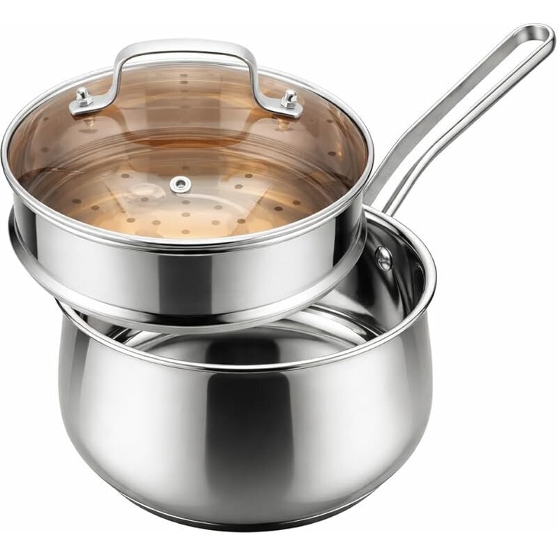 2.5QT Stainless Steel Saucepan with Steamer Basket - Efficient Dual-Function Cooking