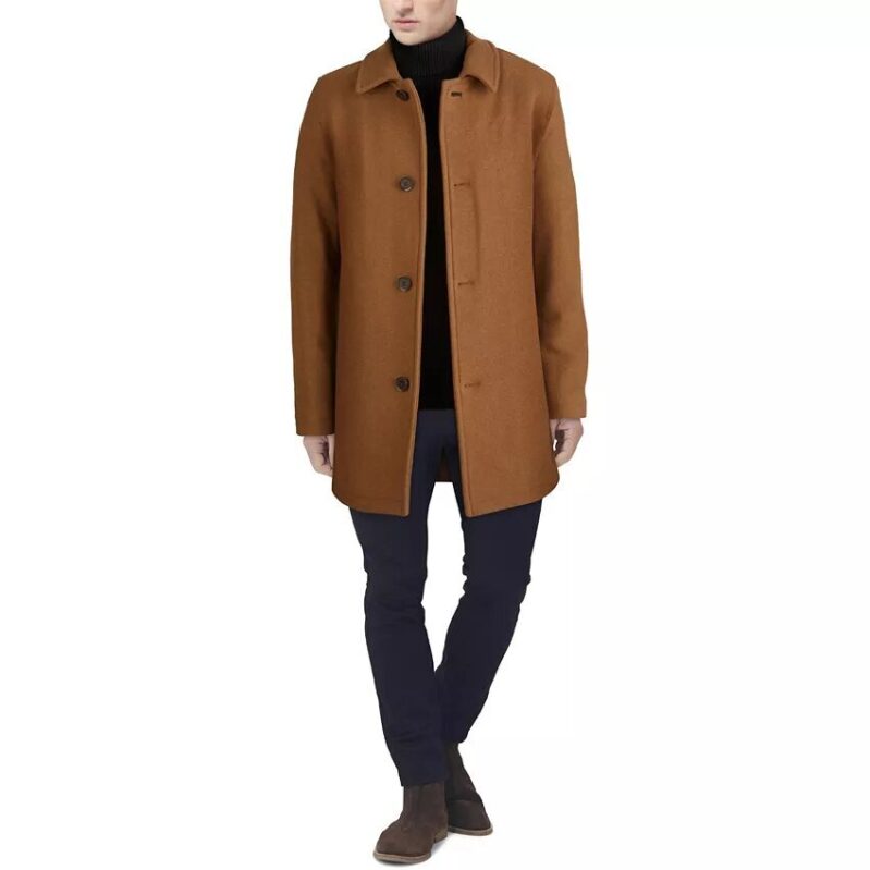 Cole Haan Mens Classic-Fit Car Coat with Faux-Leather Trim - Timeless Elegance in Every Stitch