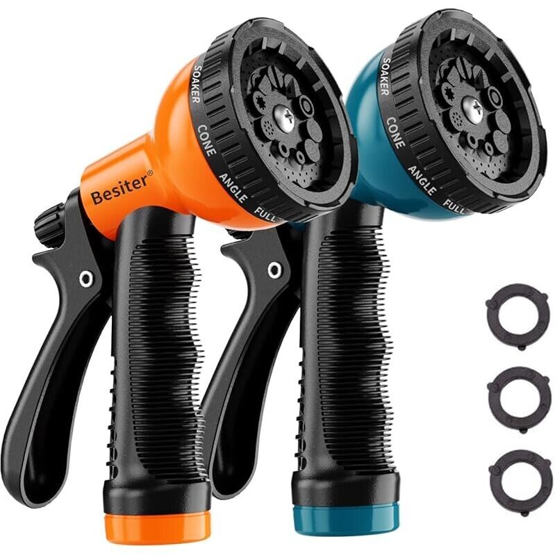 Sturdy 10 Patterns Garden Hose Nozzle Sprayer 2-Pack for Efficient Watering