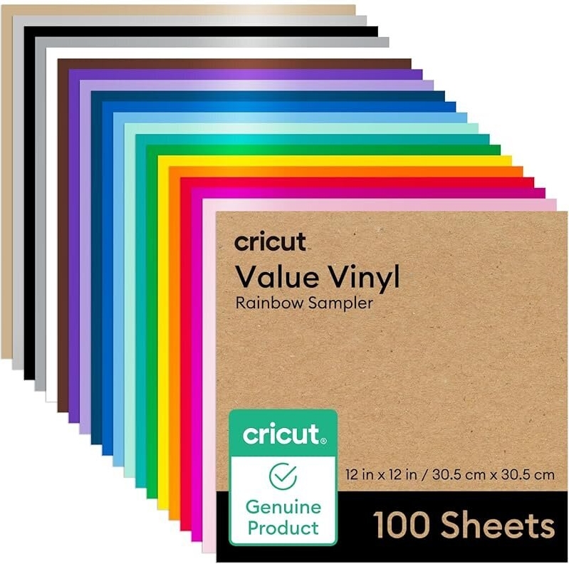 100ct Cricut Value Permanent Vinyl, Rainbow Sampler, 12in x 12in Sheets