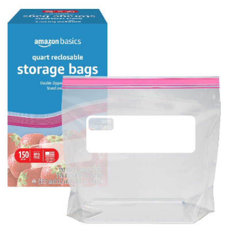 Amazon Basics Double Zip Storage Bags, 150 Count - Durable and Convenient Food Storage Solution