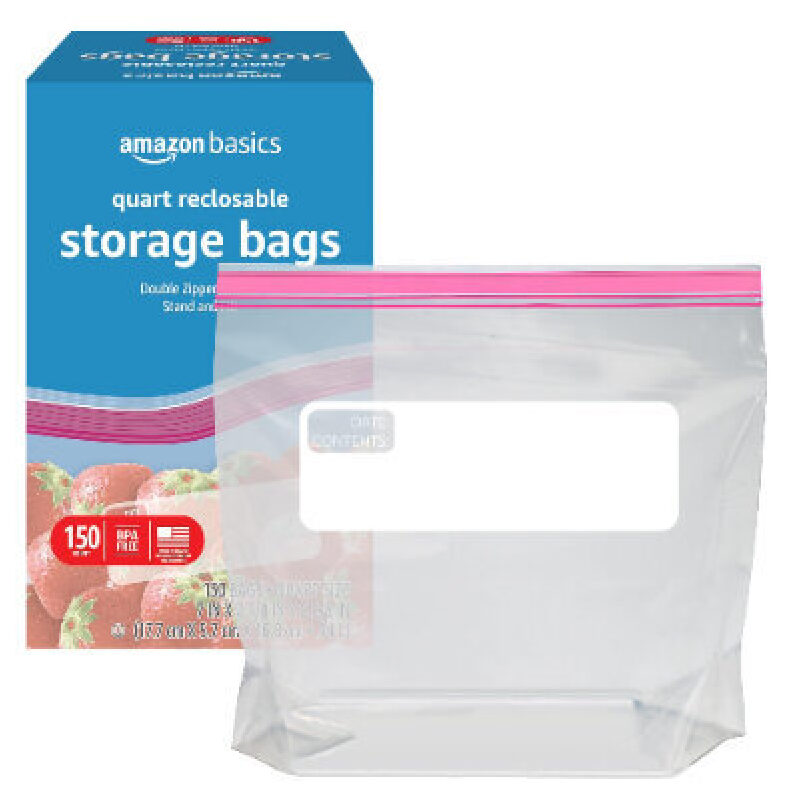Amazon Basics Double Zip Storage Bags, 150 Count - Durable and Convenient Food Storage Solution