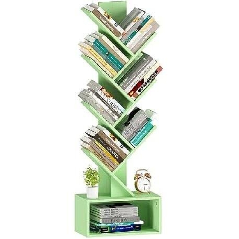 Vintage Floor-Standing Tree Bookshelf - 6 Layers, Green