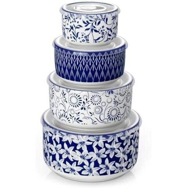 Ceramic Storage Bowls Set - 4 Piece with Lids - 60+36+20+10 Ounces