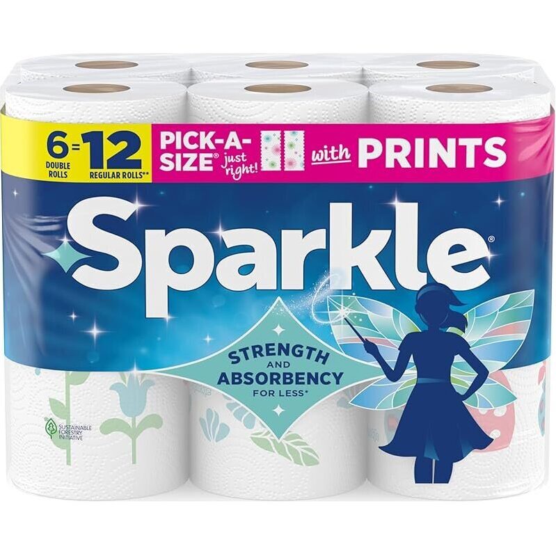 Sparkle Pick-A-Size Paper Towels - 6-Pack with Spirited Prints