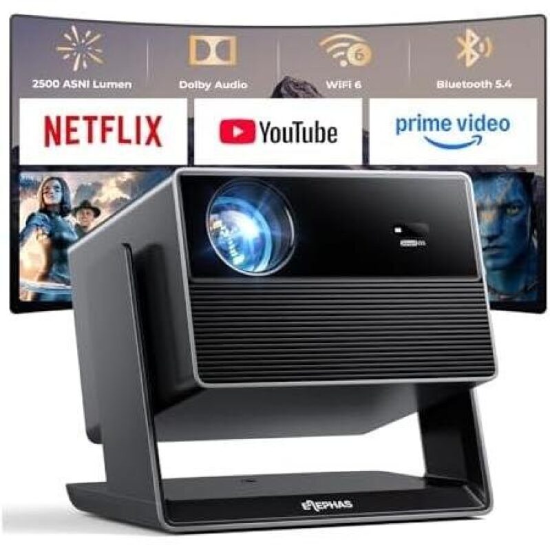 Smart 4K Projector with WiFi and Bluetooth - Compatible with Netflix/Prime Video/YouTube