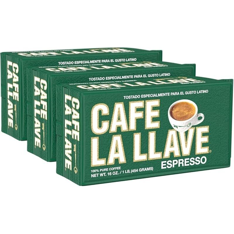 3-Pack Cafe La Llave Dark Roast Ground Espresso Coffee - 16oz