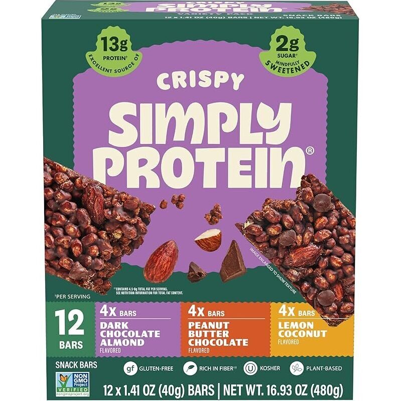 12pk Simply Protein Crispy Vegan Protein Bars Variety Pack - 3 Flavors