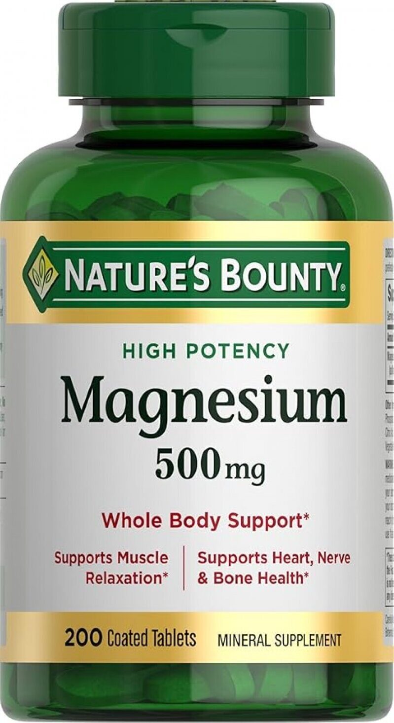 Nature's Bounty Magnesium 500 mg Tablets - High Potency, 200 Count