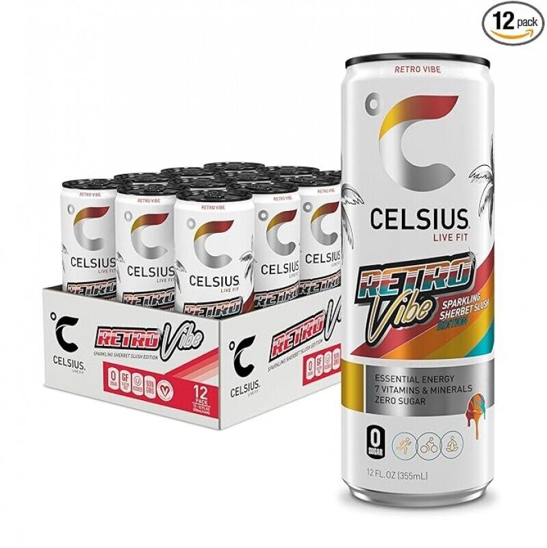 Celsius Retro Vibe Sugar-Free Energy Drink - 12 Fl Oz (Pack of 12)