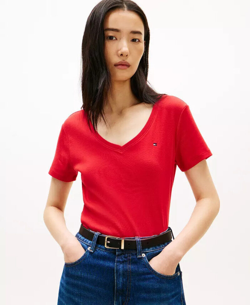 Tommy Hilfiger Women's Ribbed Slim V-Neck T-Shirt - 5 Colors Available