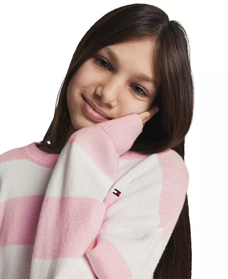 Tommy Hilfiger Girls' Striped Knit Sweater - Pink & White