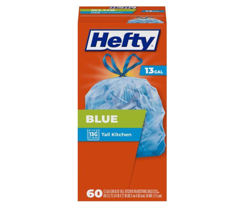 Hefty 13 Gallon Blue Kitchen Drawstring Trash Bags - 60 Count
