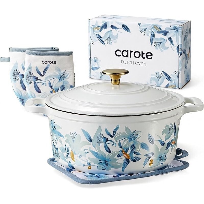 Carote 5 QT Cast Iron Dutch Oven - Floral Enameled Design