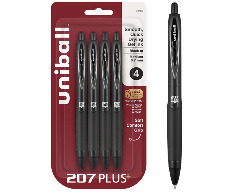 Discounted Uni-ball Signo 207 Black Gel Pens - 4 Pack