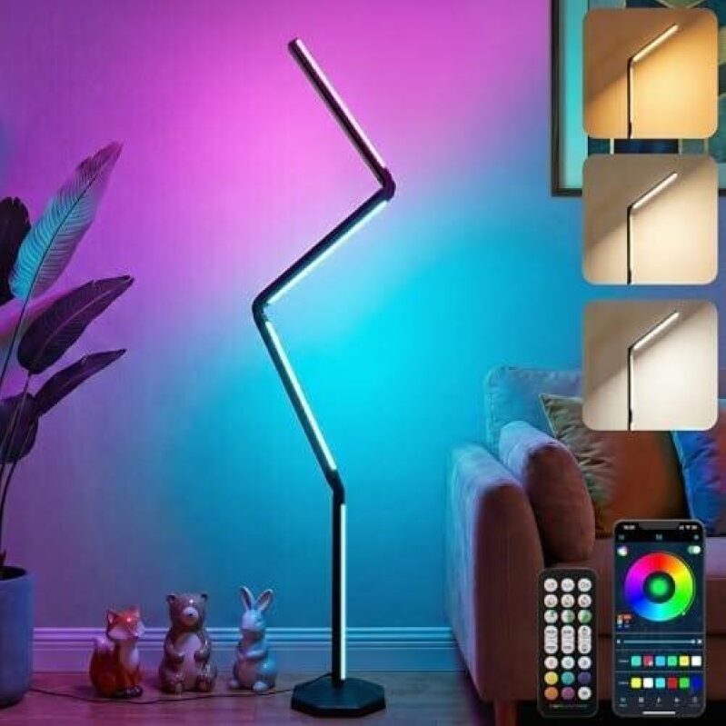 LED RGB Corner Floor Lamp Foldable Floor Light 2200K-6500K Tunable White with 16 Million Custom Colors Remote/App 50%OFF