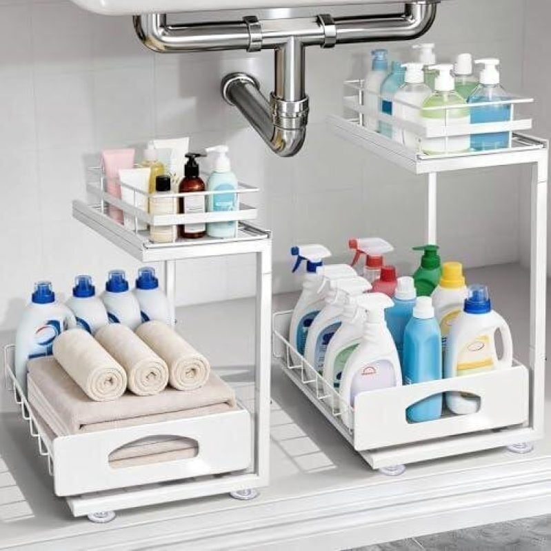 Maximize Your Space with Adjustable Double-Layer Sink Cabinet Drawers - 50% OFF