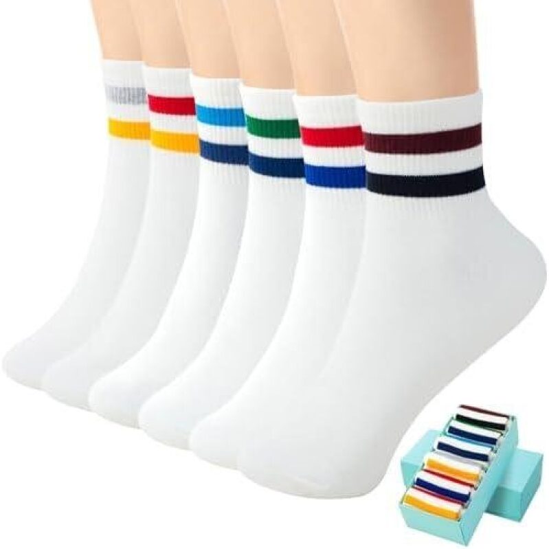 SISOSOCK Striped Athletic Casual Breathable Cotton Socks for Women - 6-10 Pairs with Gifts Box
