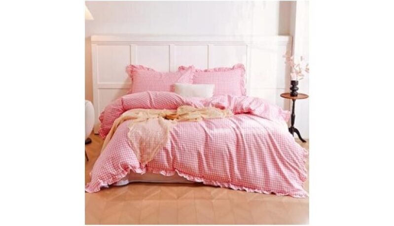 Pink Gingham Ruffle Duvet Cover Set - Cozy Comfort