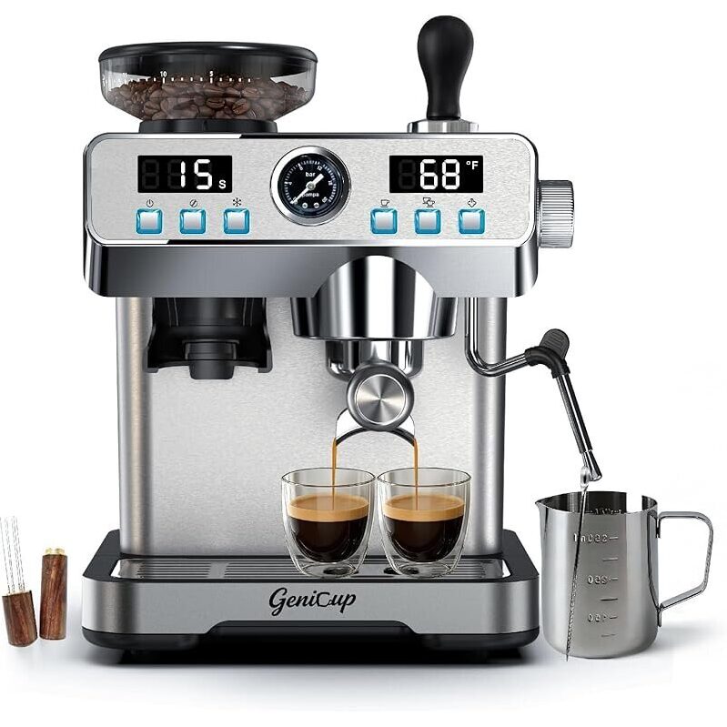 GeniCup Espresso Machine with Grinder 20 Bar - Precision Brewing at Home