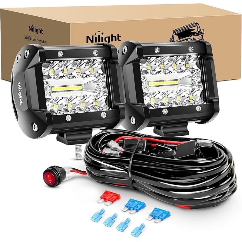 Nilight LED Light Bar 2PCS 60W 4 Inch Flood Spot Combo for Off-Road Vehicles