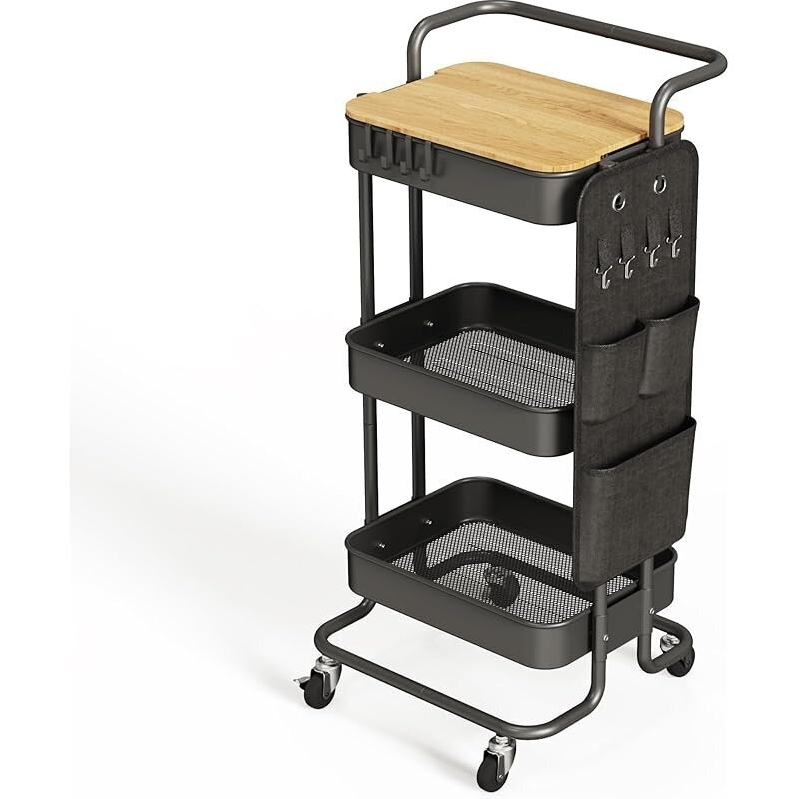 3 Tier Metal Utility Rolling Cart with Table Top