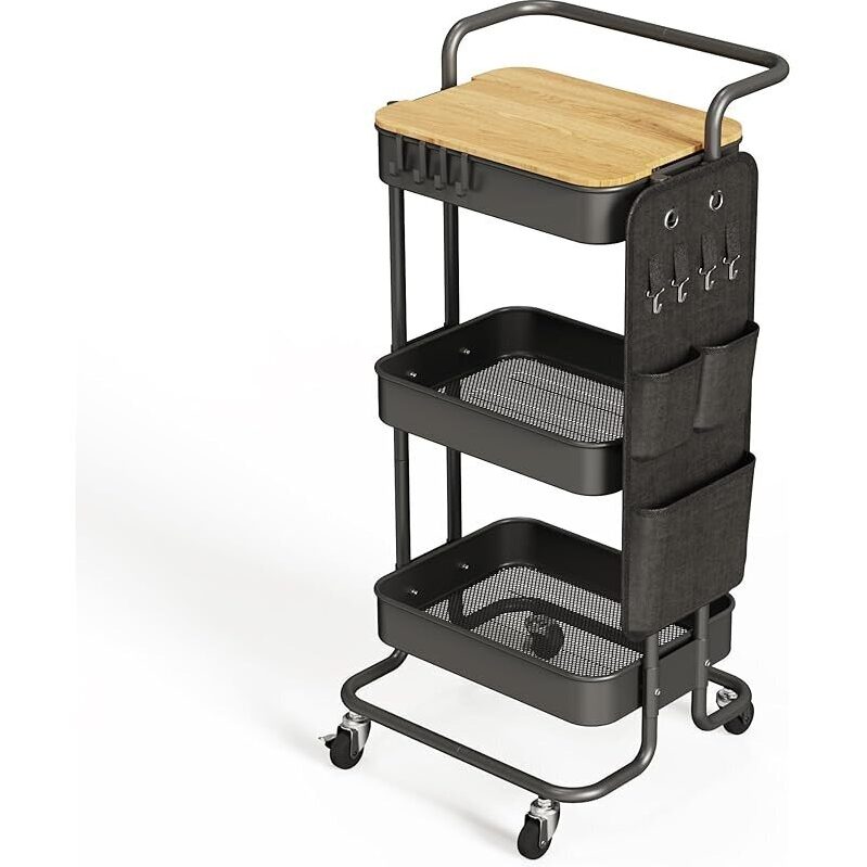 3 Tier Metal Utility Rolling Cart with Table Top