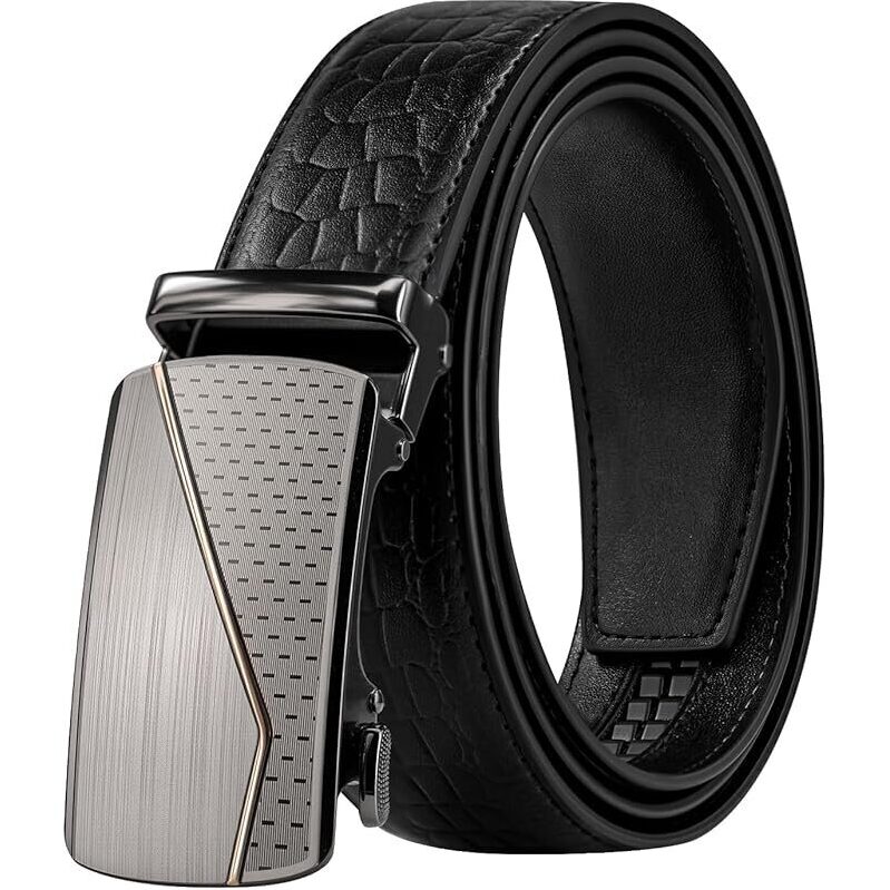 Stylish Keynat Men's Genuine Leather Dress Ratchet Belt with Silver Buckle