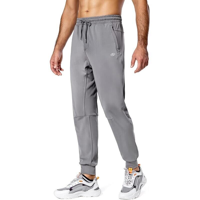 Hugut Men's Lightweight Sweatpants with Zipper Pockets - Adjustable Elastic Waist