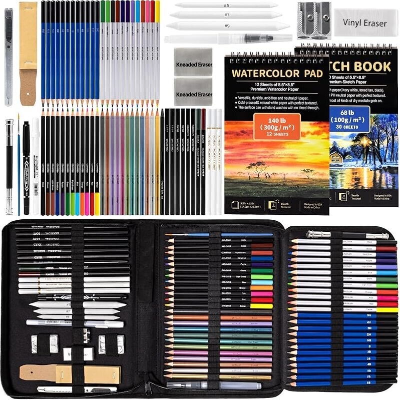 76-Piece Drawdart Art Supplies Drawing Pencils Set - Ultimate Drawing Kit