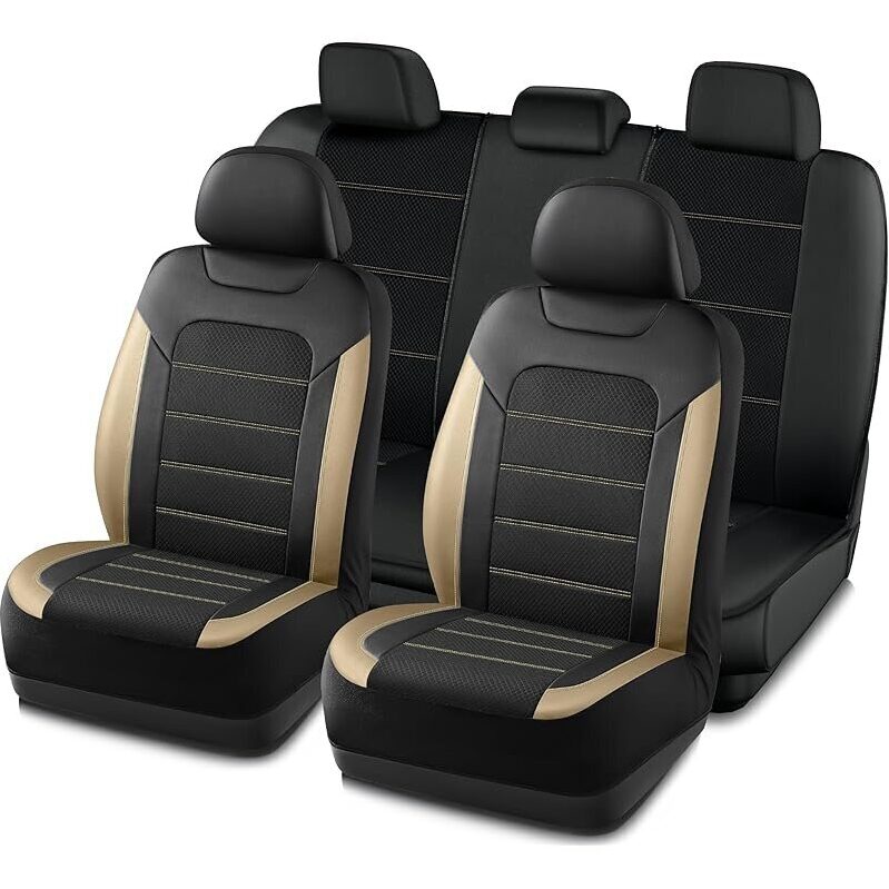 Luxury Leather Car Seat Covers - Full Set, Black and Gold
