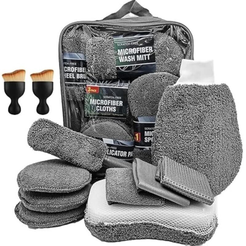 12-PK Car Wash Detailing Kit - Premium Microfiber Cleaning Set