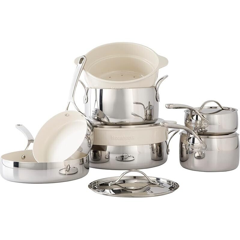 12-Piece Stainless Steel Cookware Set with Ceramic Inserts
