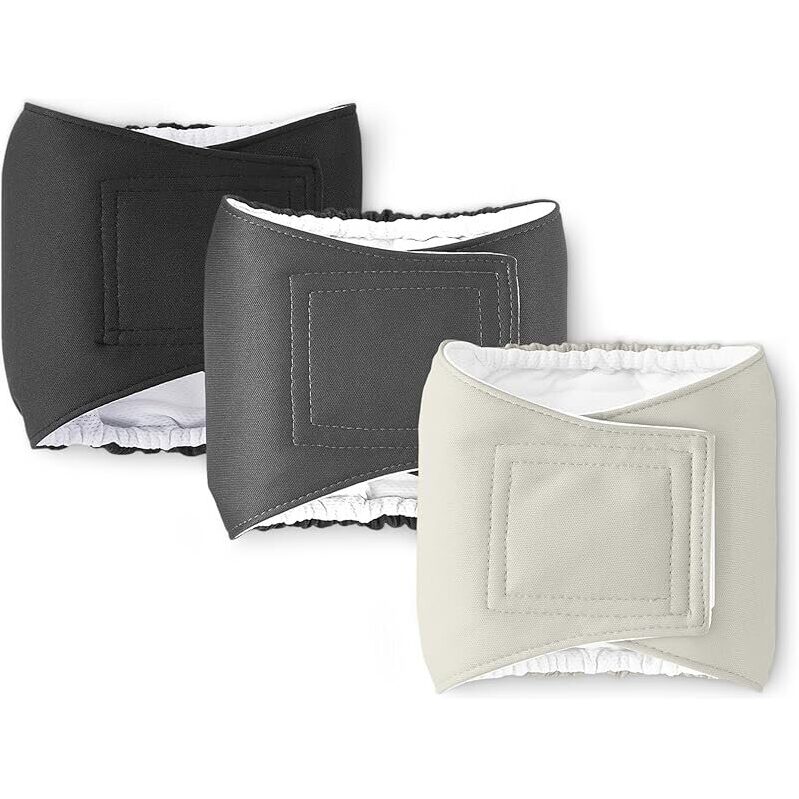 3-Pack Reusable Dog Diapers for Male Dogs - XS Size - Black, Grey, Silver