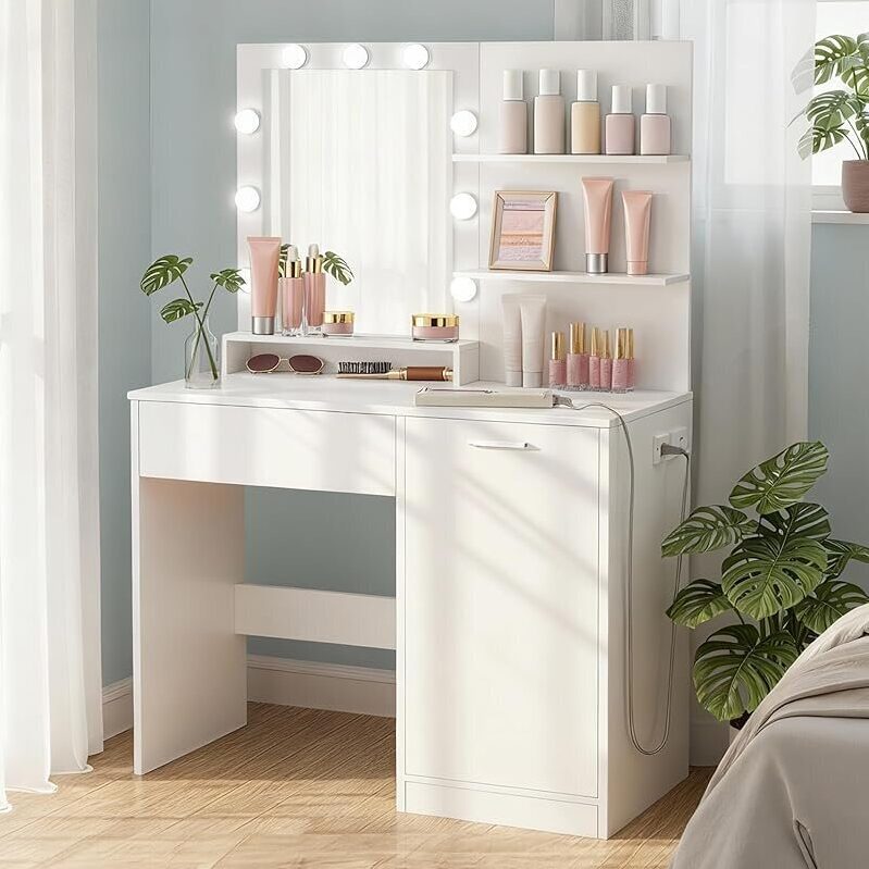Vasagle Kailyn Collection Vanity Desk - Modern Minimalist Design with LED Lights