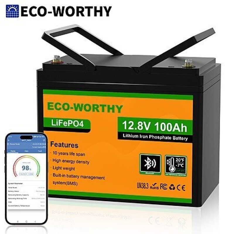High-Efficiency 12V 100Ah LiFePO4 Lithium Battery with Bluetooth Monitoring