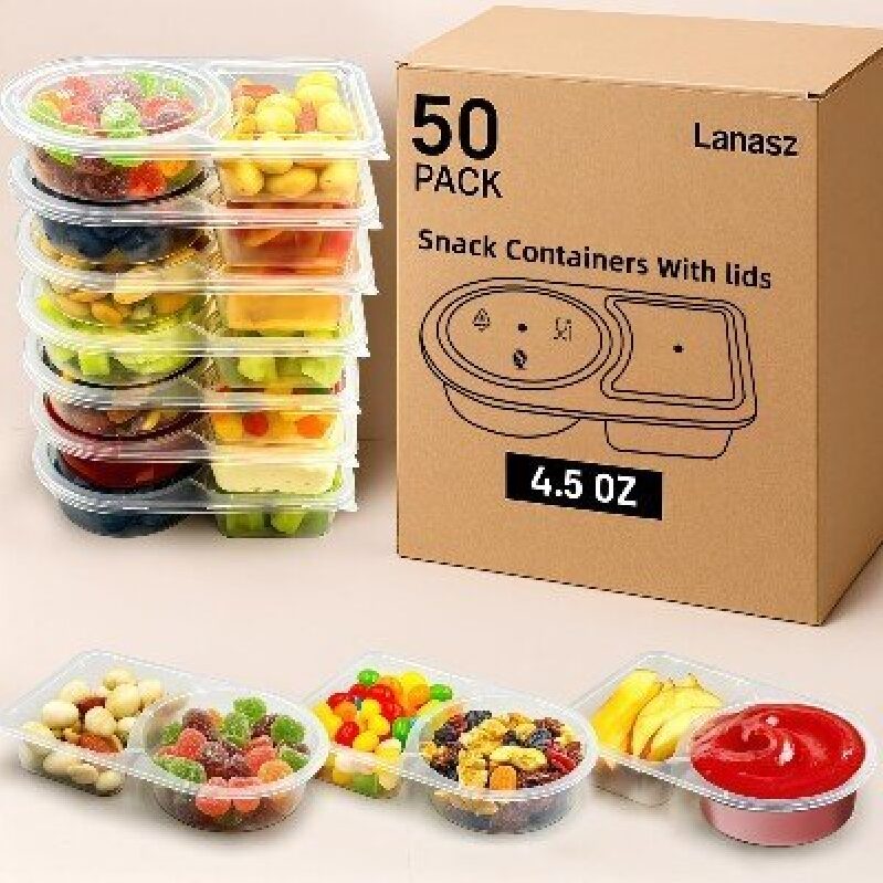 Lanasz Double Compartment Snack Containers - 50 Pack