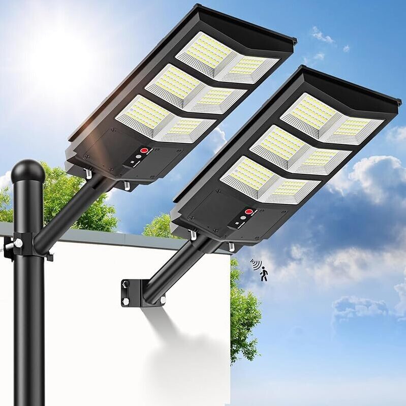 2-Pack 4000W Solar Street Lights - IP66 Waterproof, 270 LED Beads, 600 Sq. Ft Coverage
