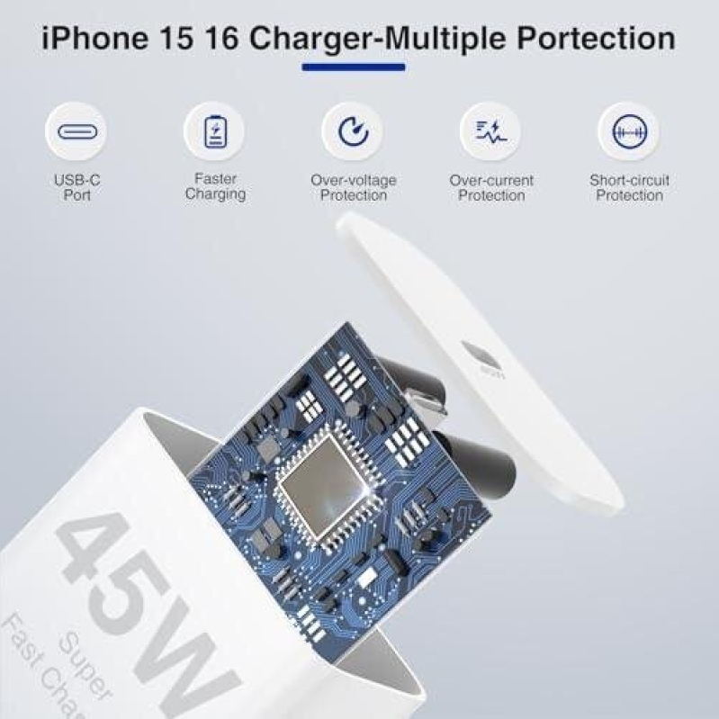 45W Apple USB-C Charger with 10ft Cable - Fast Charging for iPhone 15 & 16