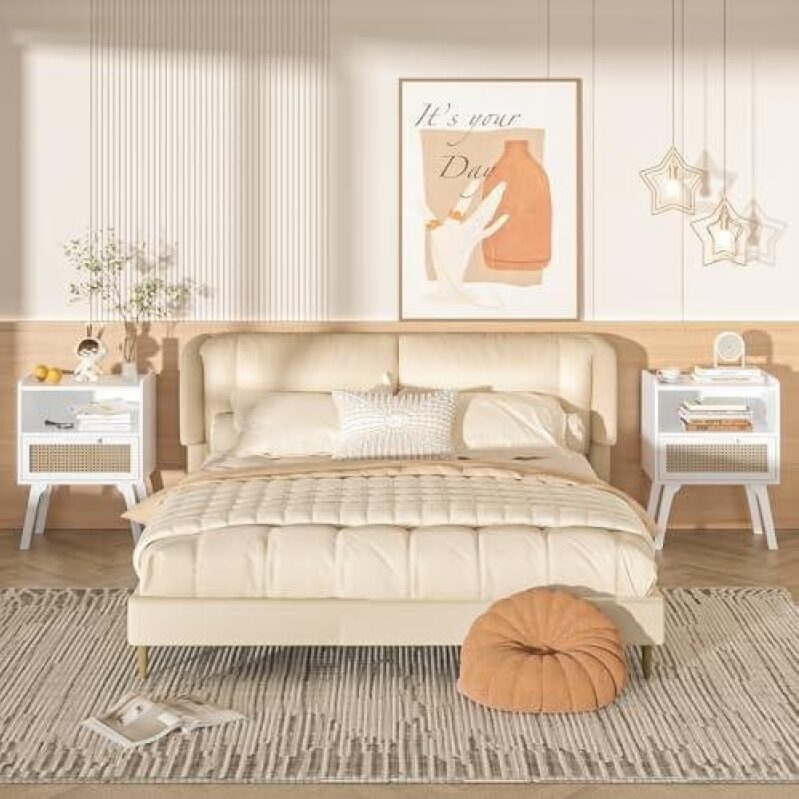 Elegant Wooden Nightstands with Wicker Drawers - 50% Off