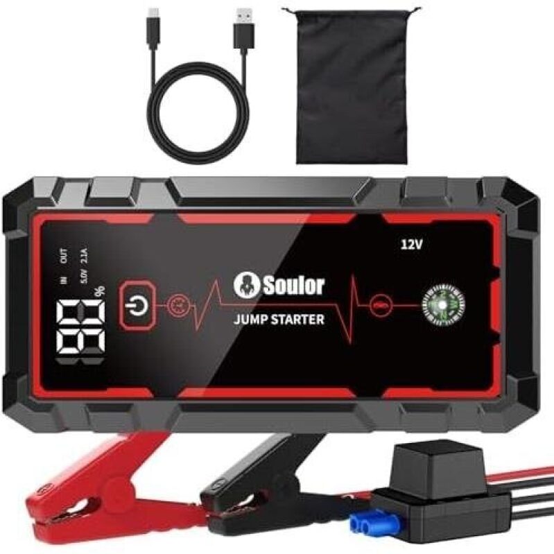Portable 5000A Car Emergency Jump Starter with Compass