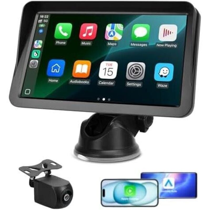 9-Inch Wireless CarPlay Screen with 1080P Backup Camera & Bluetooth GPS