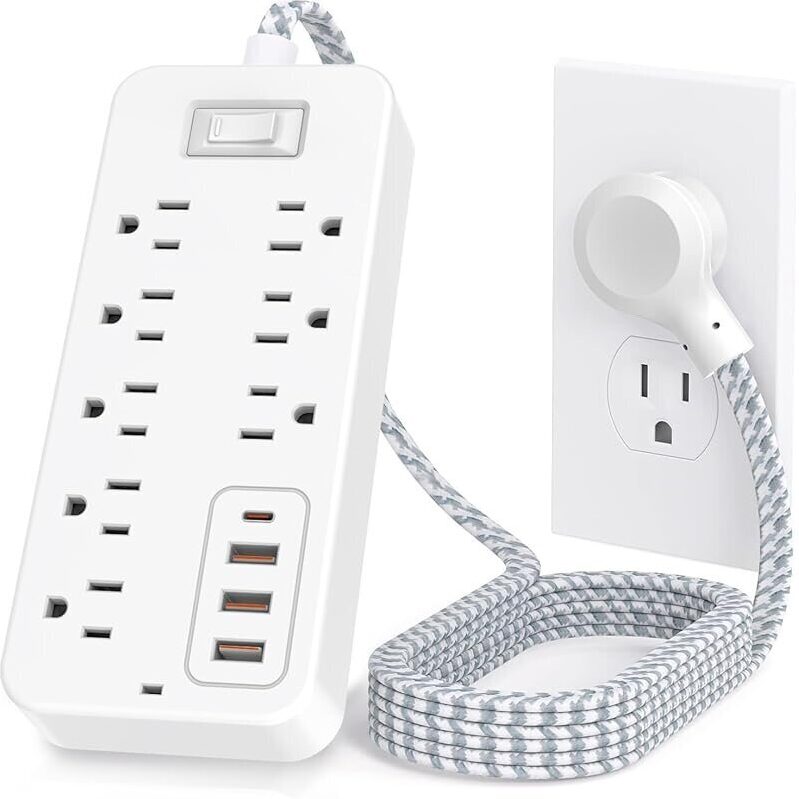 FUAUFAS Power Strip with Night Light - 8 AC Outlets & 4 USB Ports