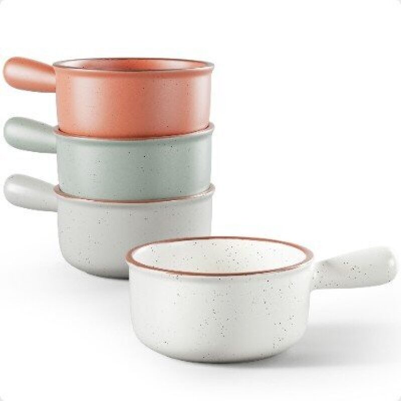 Set of Four 15oz Ceramic Soup Bowls with Handles - Multi-Color