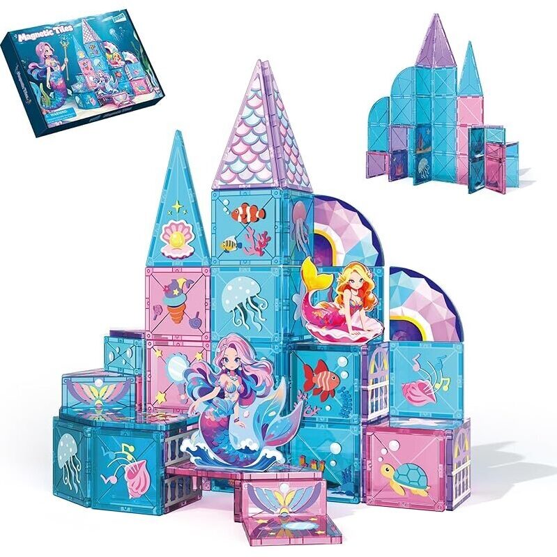 51-Piece Lelesun Mermaid Magnetic Tiles Building Set for Kids